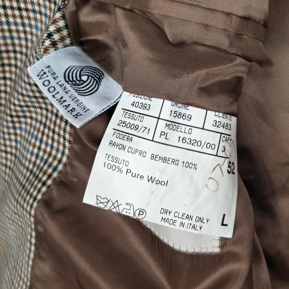 Canali Proposta Blazer Mens 42 L Brown Blue Houndstooth Wool Sport Coat Italy